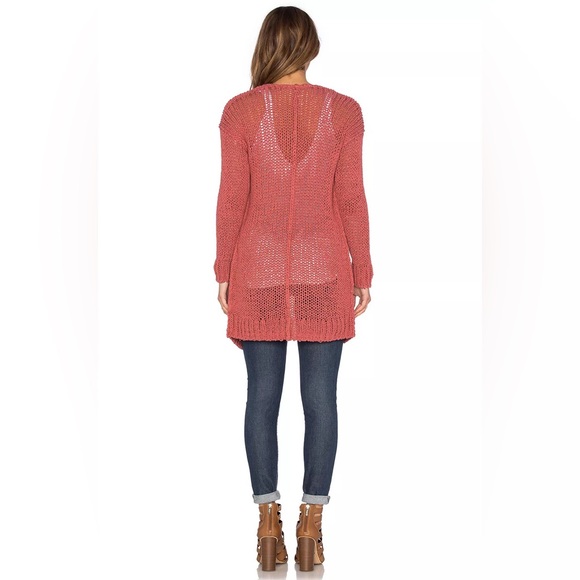 Free People simply sienna open front long cardigan in rose pink - Picture 6 of 11